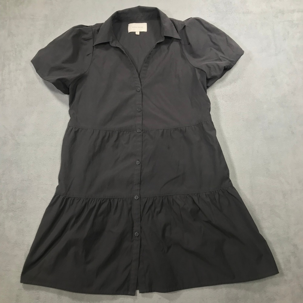 Brochu Walker Tiered Shirt Dress Charcoal Gray Short Puff Sleeve Size L